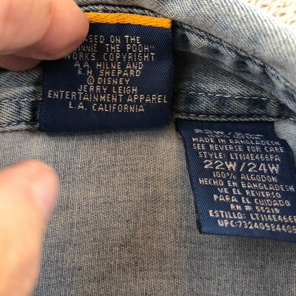 Vintage Pooh Womens Denim Shirt 22W/24W Blue Button Front Classic The Pooh Top - Picture 7 of 12